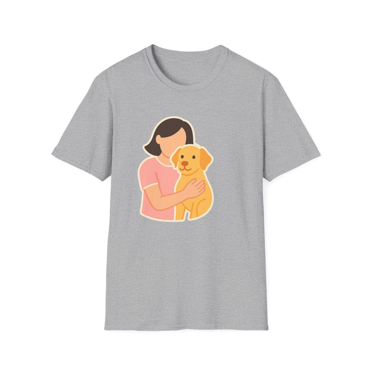 Sport Grey t-shirt, front view, printed with person holding a dog illustration