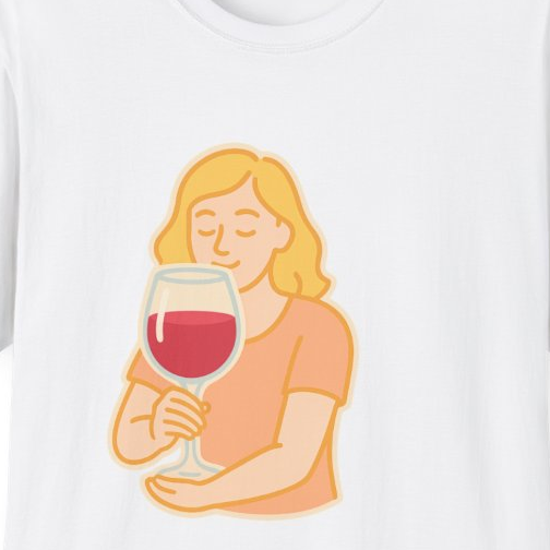 Close-up of the printed design detail: person smelling a large wine glass