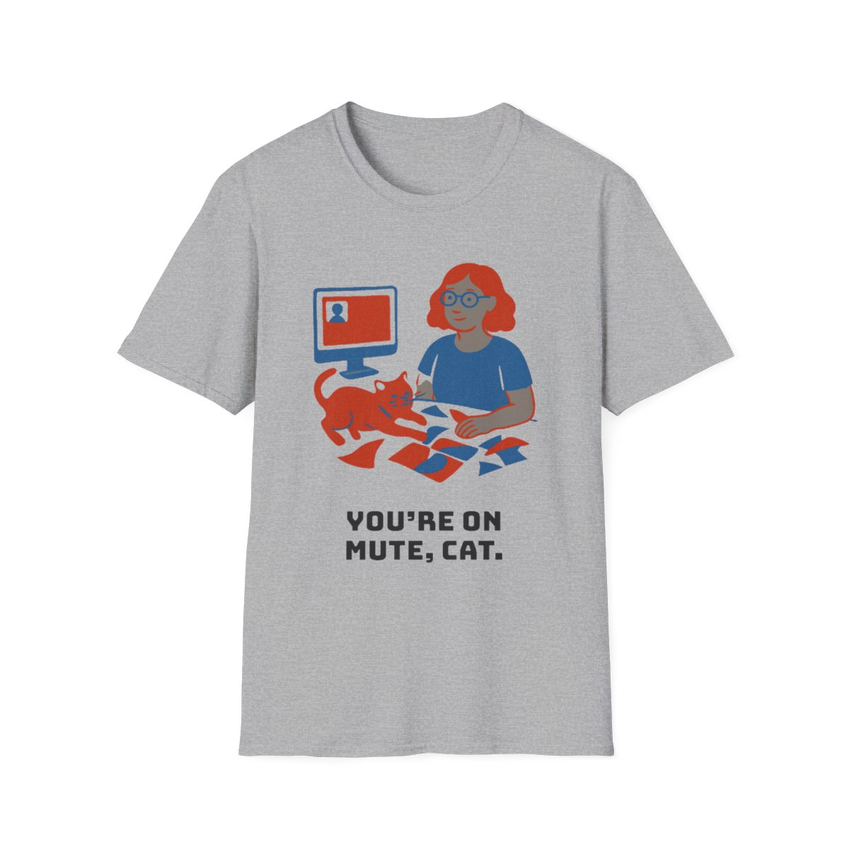 Sport Grey t-shirt, front view, printed with a modern quilt guild member design