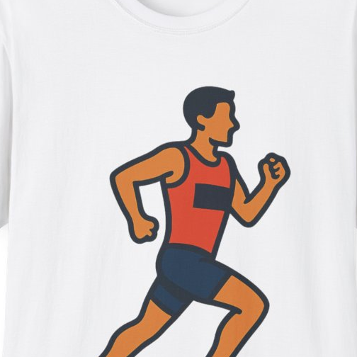 Close-up of the printed design detail: stylized woman running illustration