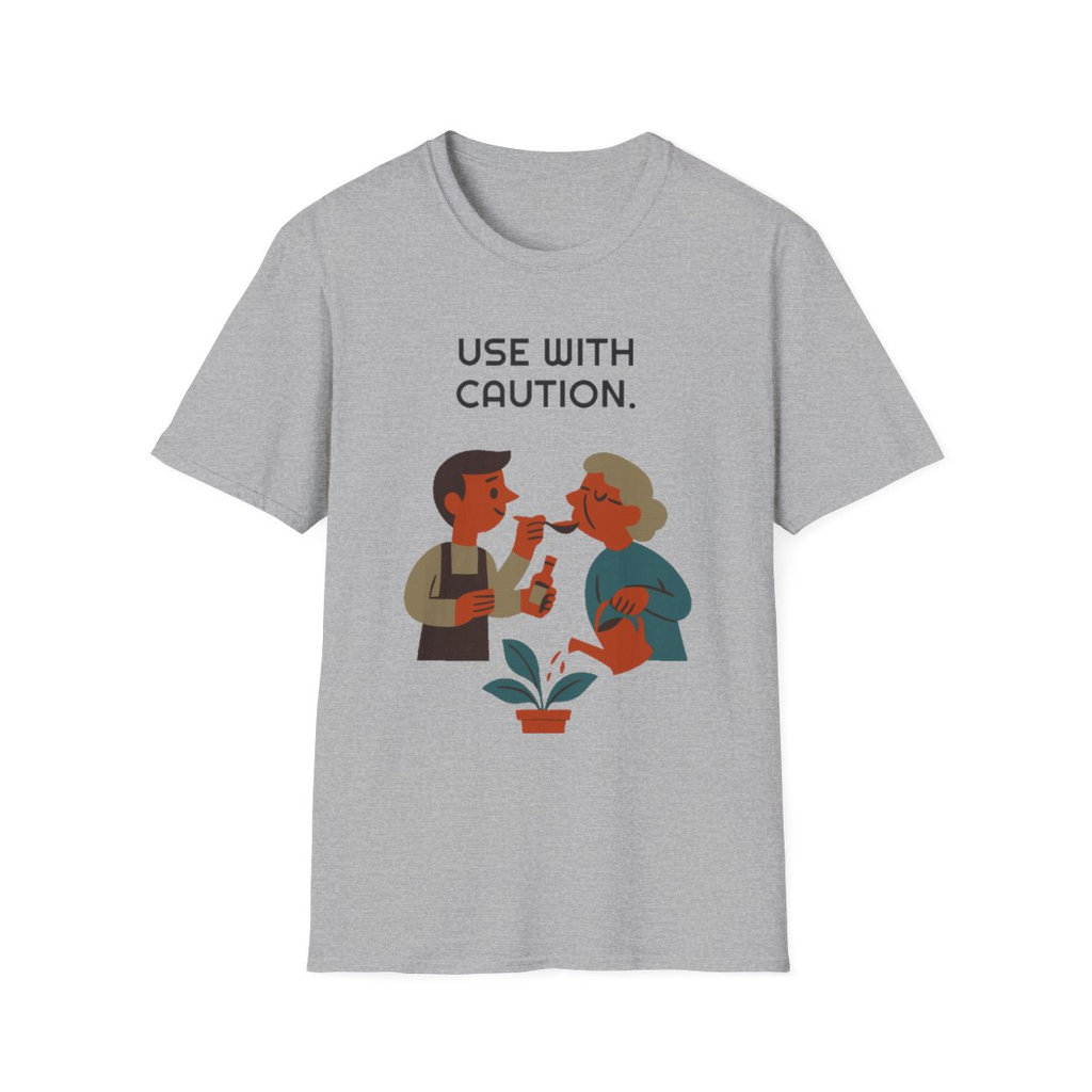 Sport Grey t-shirt, front view, printed with a small-batch hot-sauce maker design
