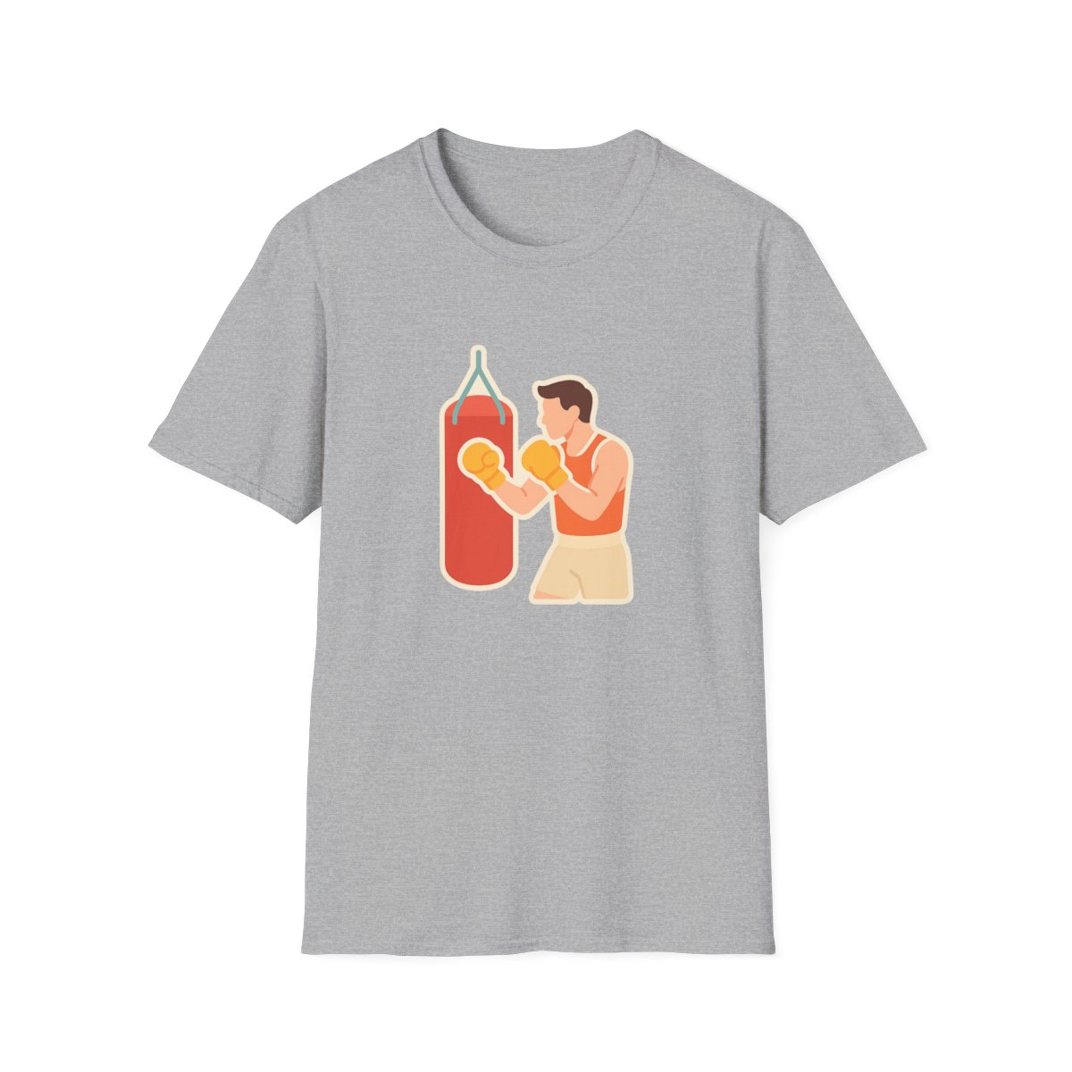 Sport Grey t-shirt, front view, printed with boxer hitting a heavy bag illustration