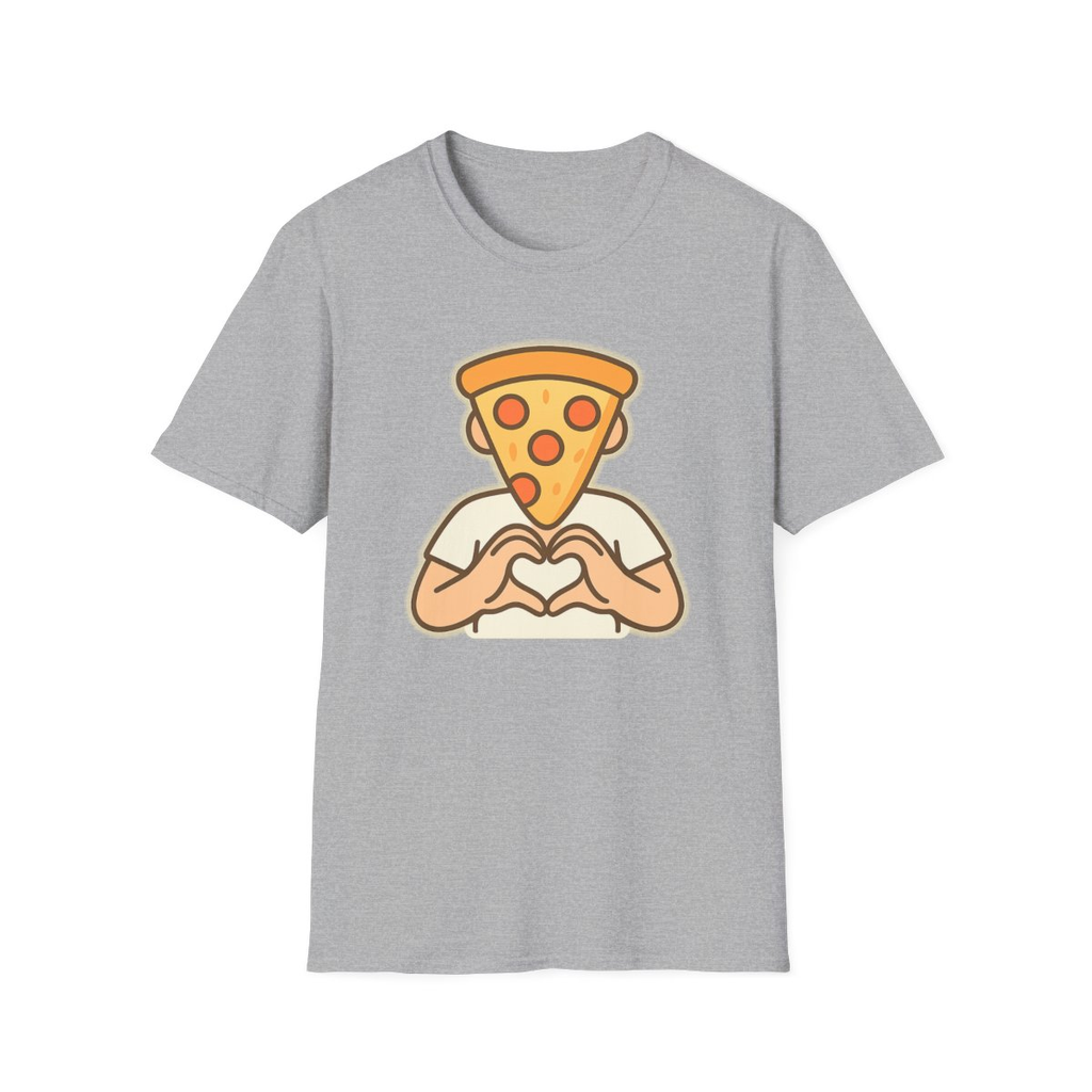 Sport Grey t-shirt, front view, printed with pizza slice head with heart hands