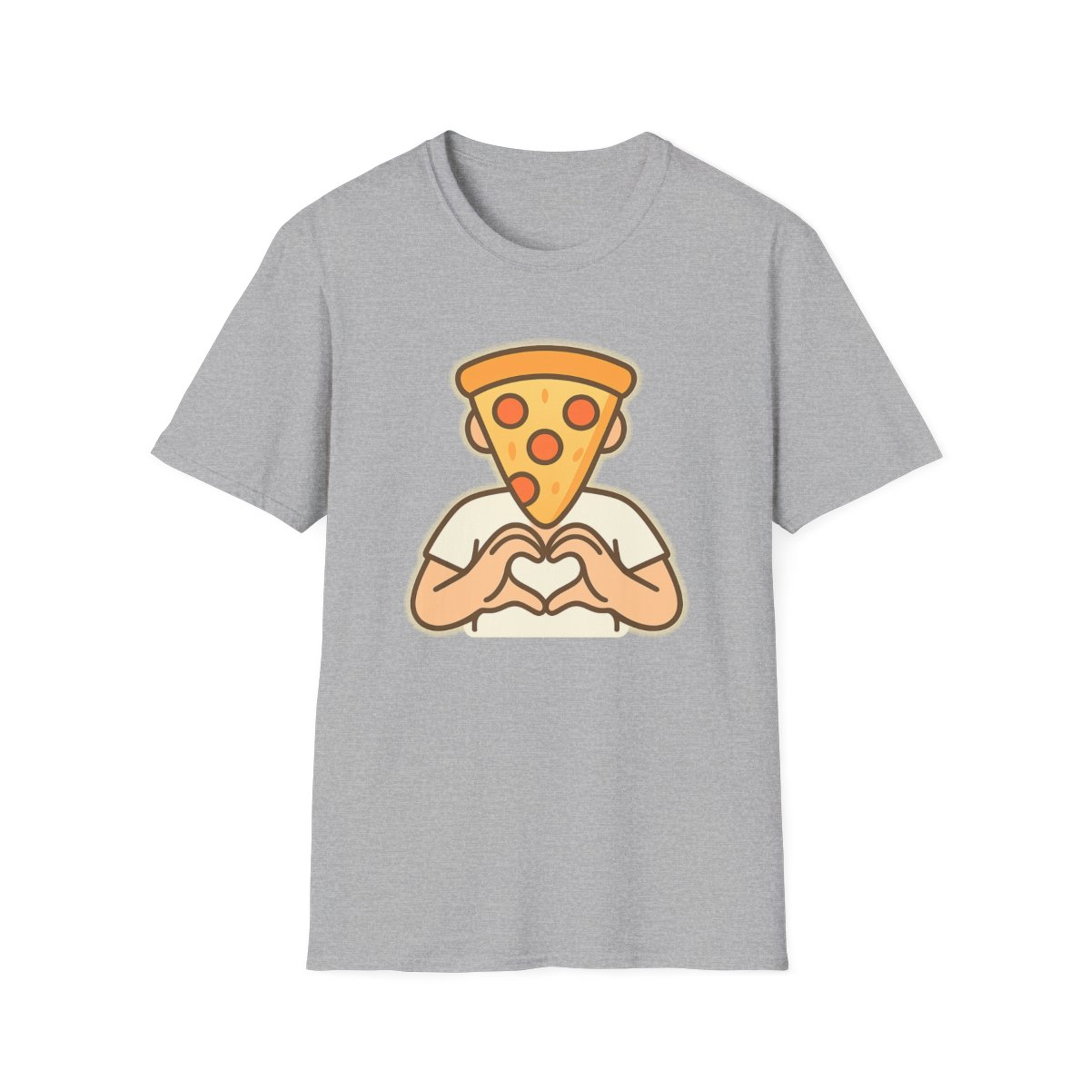 Sport Grey t-shirt, front view, printed with pizza slice head with heart hands