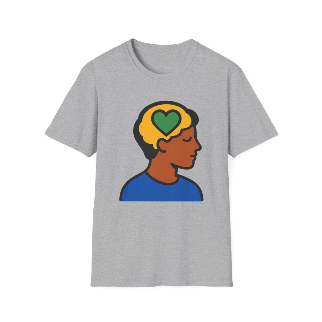 Sport Grey t-shirt, front view, printed with profile silhouette with heart in brain