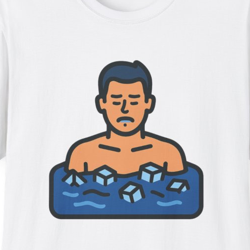 Close-up of the printed design detail: bearded man in wooden hot tub