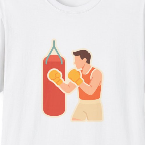 Close-up of the printed design detail: boxer hitting a heavy bag illustration