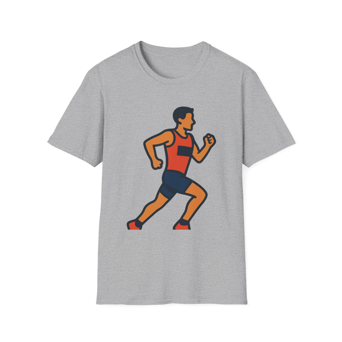 Sport Grey t-shirt, front view, printed with stylized woman running illustration