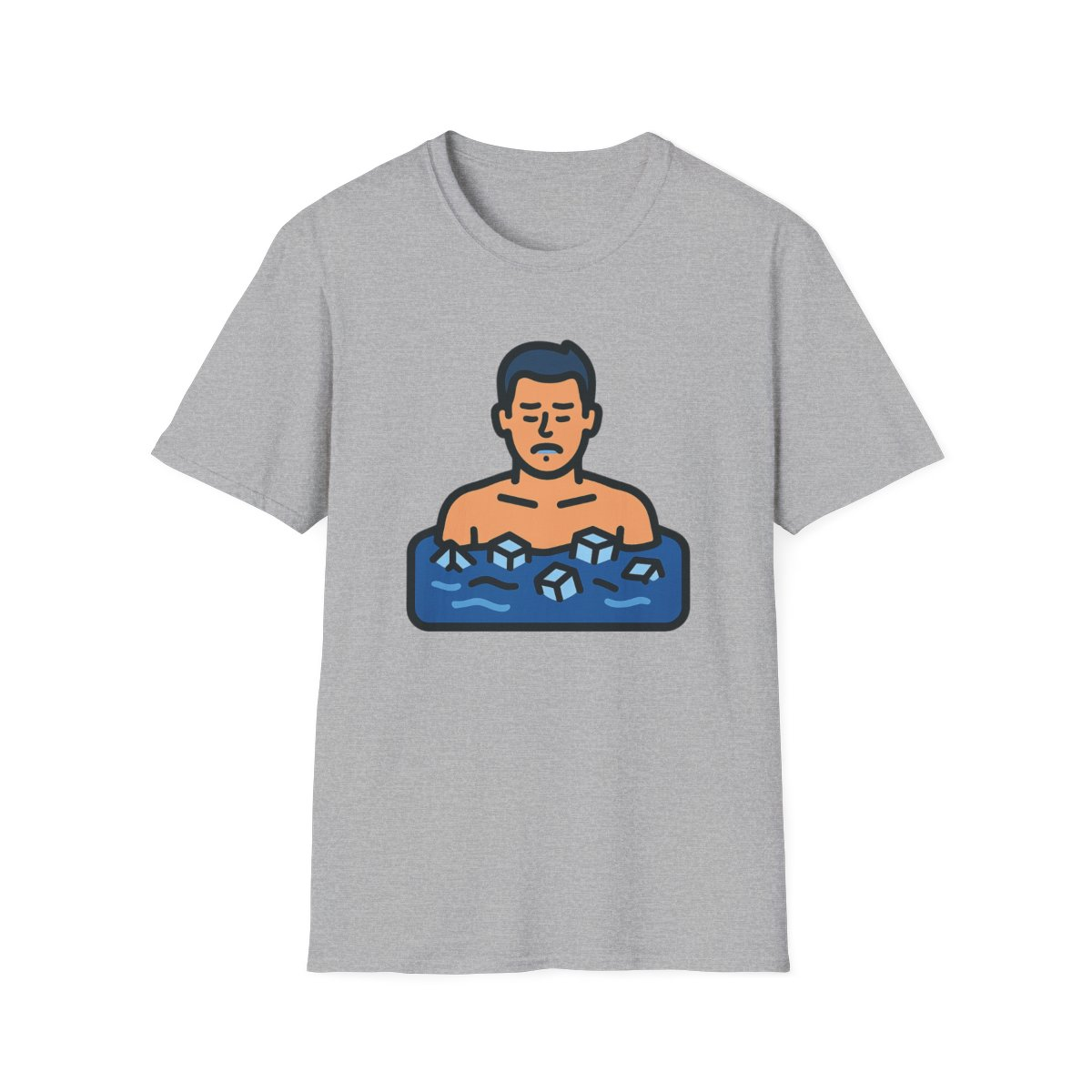 Sport Grey t-shirt, front view, printed with bearded man in wooden hot tub