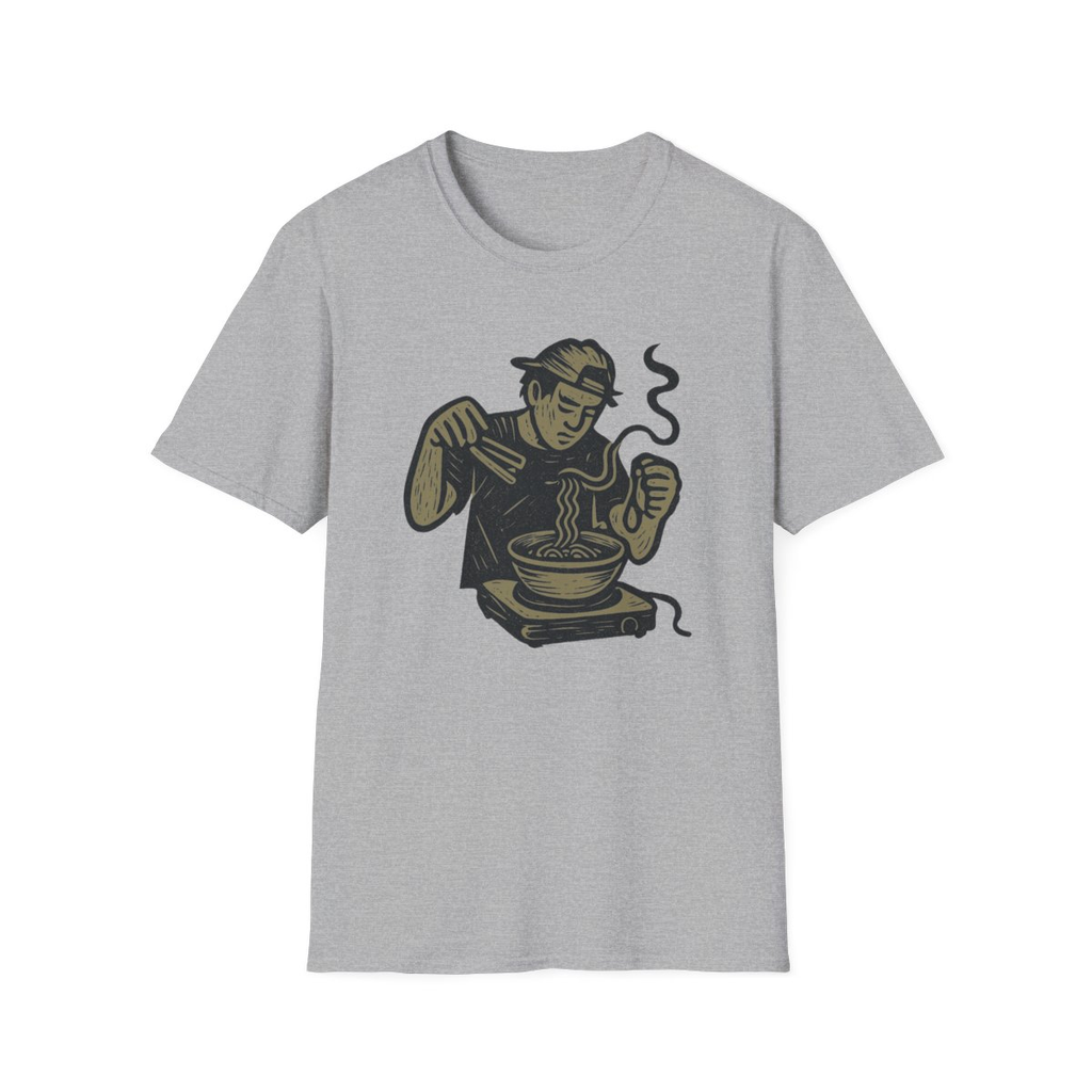 Sport Grey t-shirt, front view, printed with a college ramen chef design