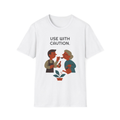 White t-shirt, front view, printed with a small-batch hot-sauce maker design