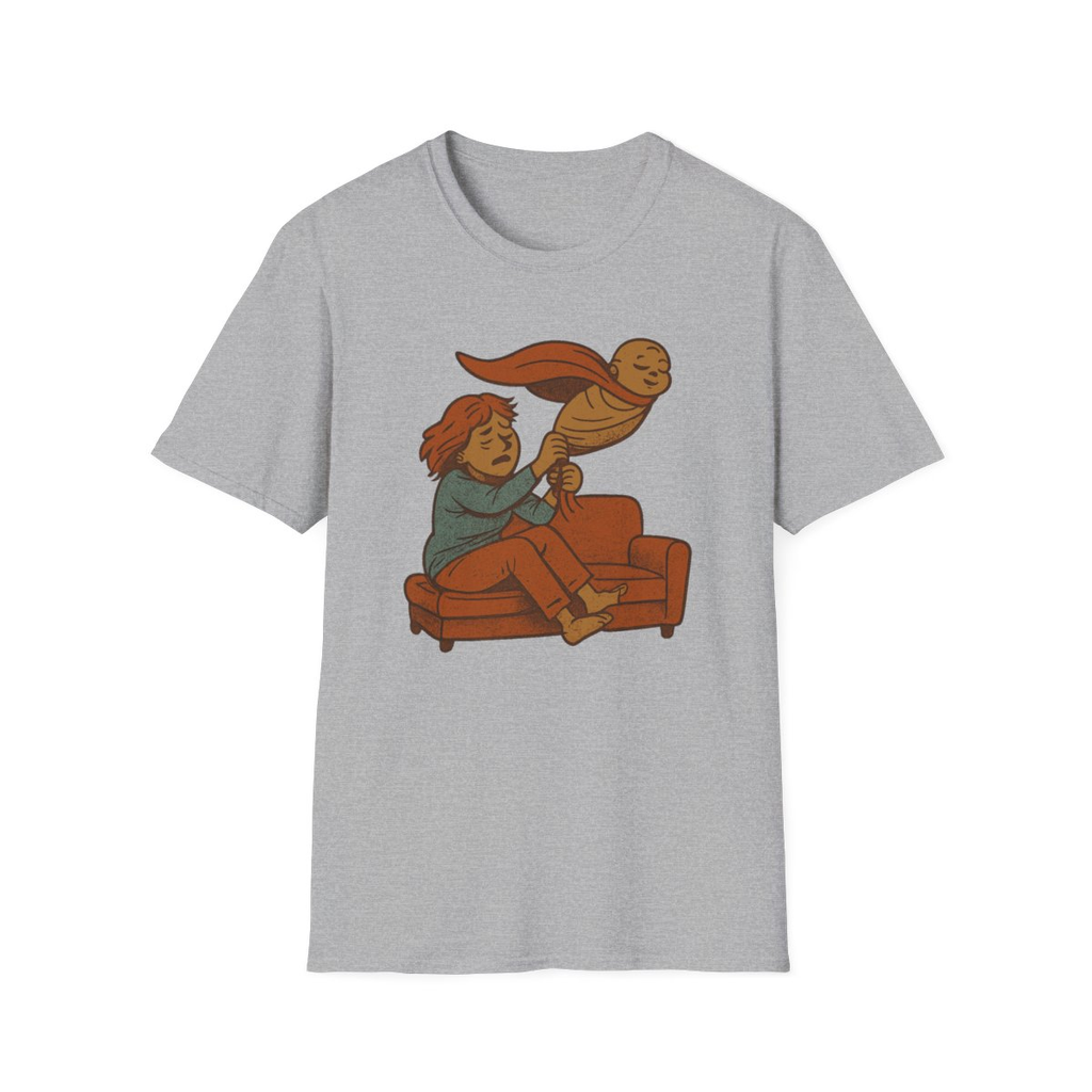 Sport Grey t-shirt, front view, printed with a exhausted newborn mom design