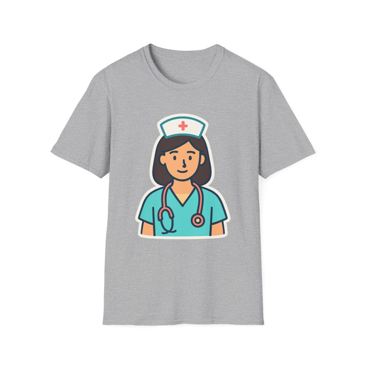 Sport Grey t-shirt, front view, printed with simple nurse with stethoscope illustration