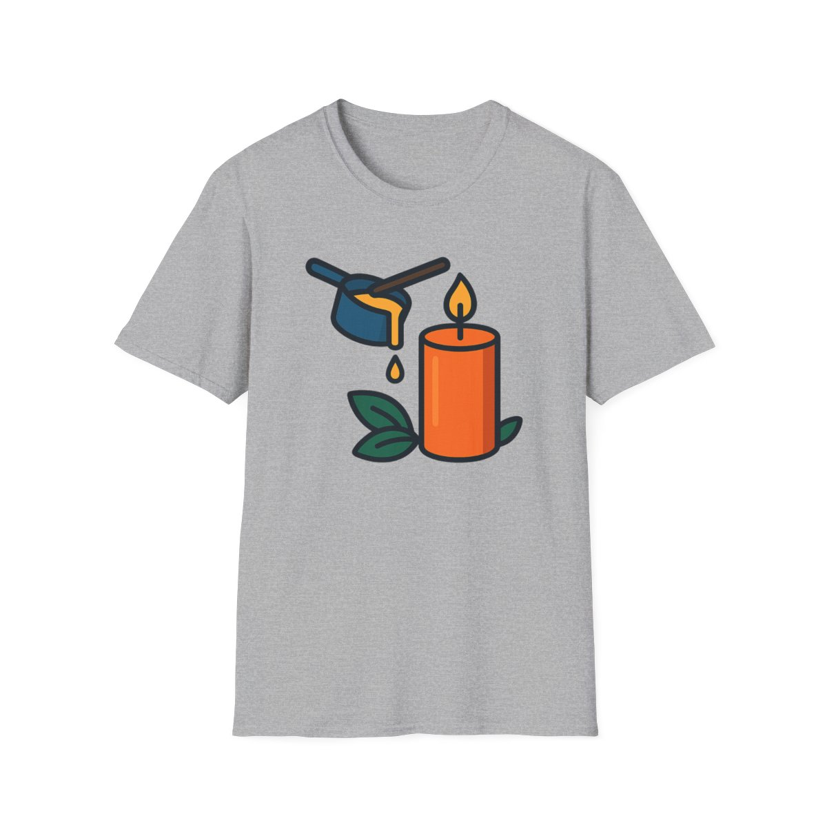 Sport Grey t-shirt, front view, printed with pitcher pouring wax into candle