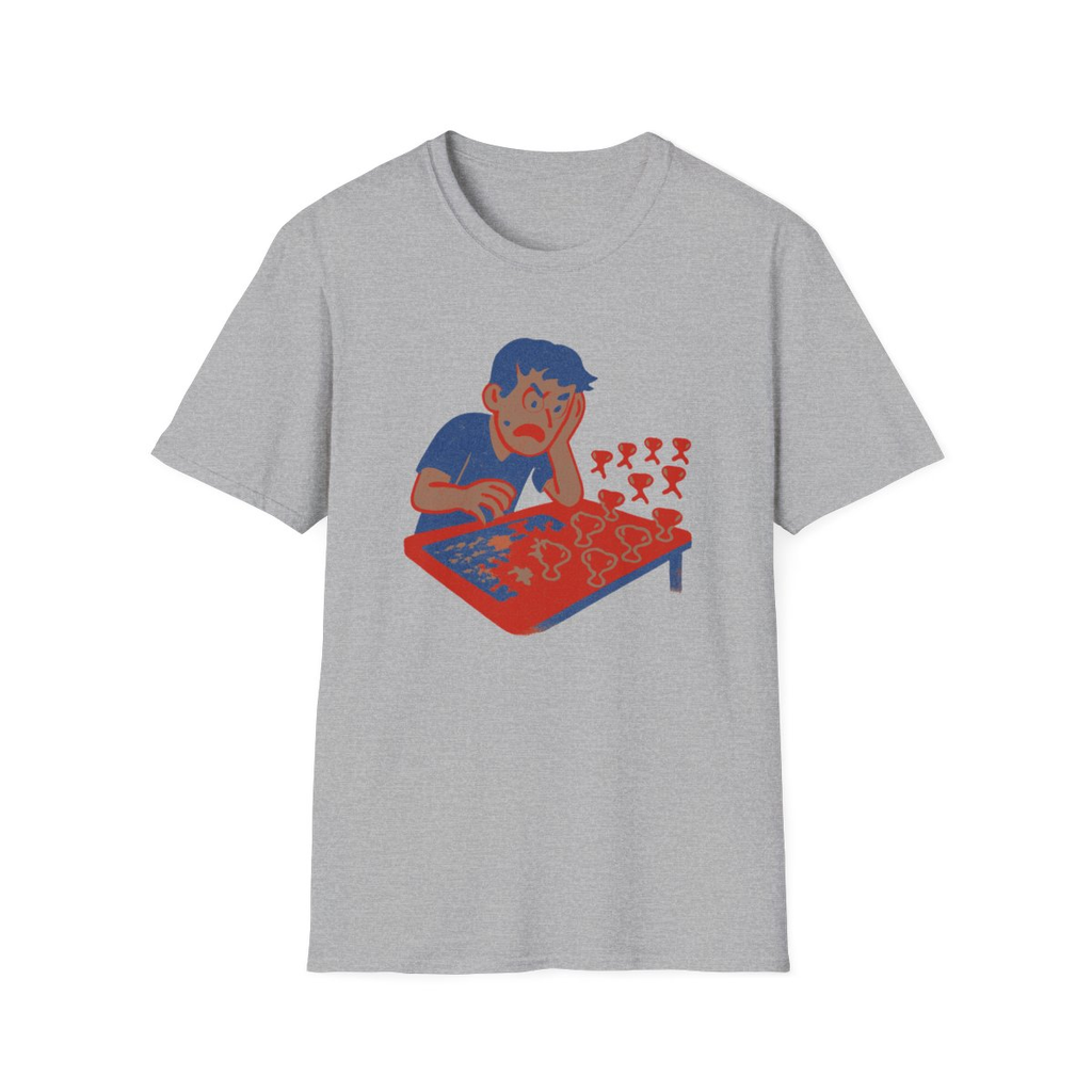 Sport Grey t-shirt, front view, printed with a competitive puzzle solver design