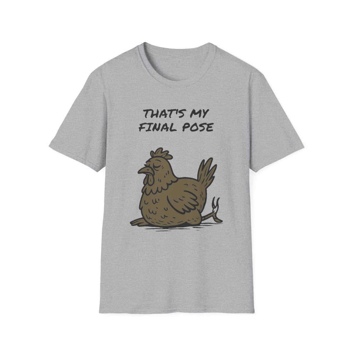 Sport Grey t-shirt, front view, printed with a middle-aged hen design