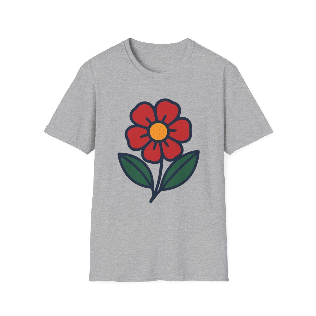 Sport Grey t-shirt, front view, printed with peach daisy with mint leaves