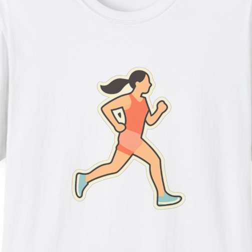 Close-up of the printed design detail: stylized runner mid-stride illustration
