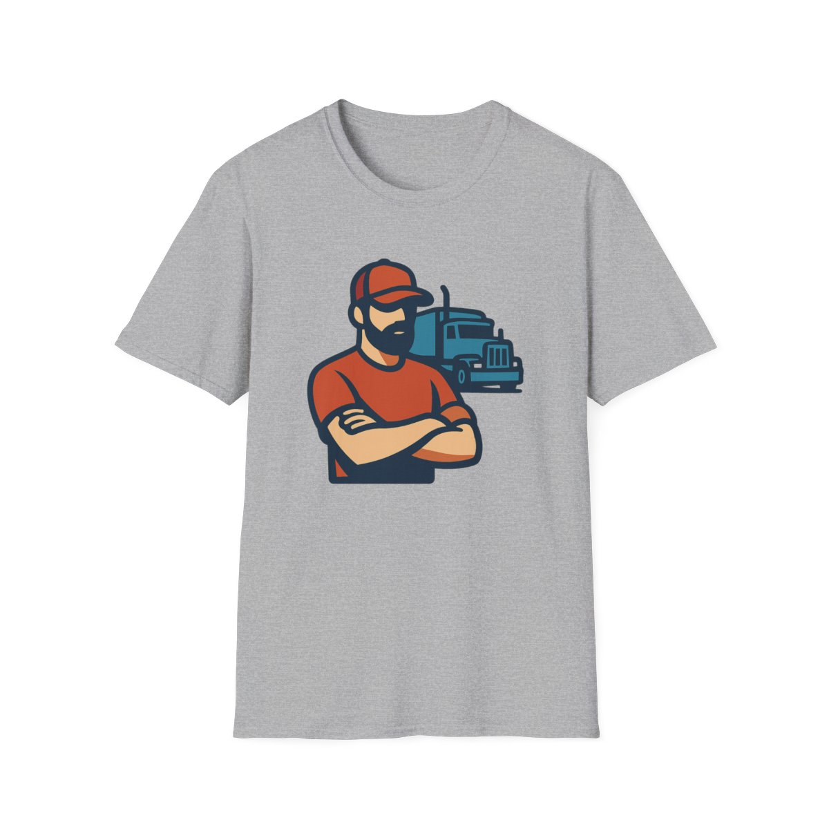 Sport Grey t-shirt, front view, printed with truck driver in cab illustration