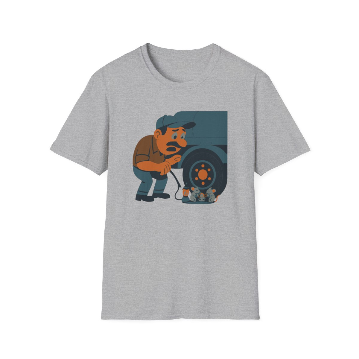 Sport Grey t-shirt, front view, printed with a long-haul tanker driver design