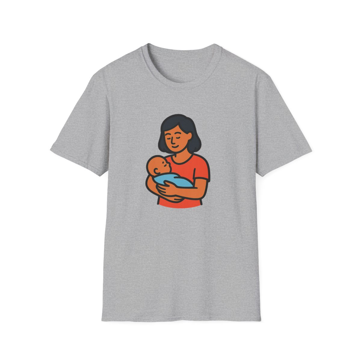 Sport Grey t-shirt, front view, printed with illustration of mom cradling baby