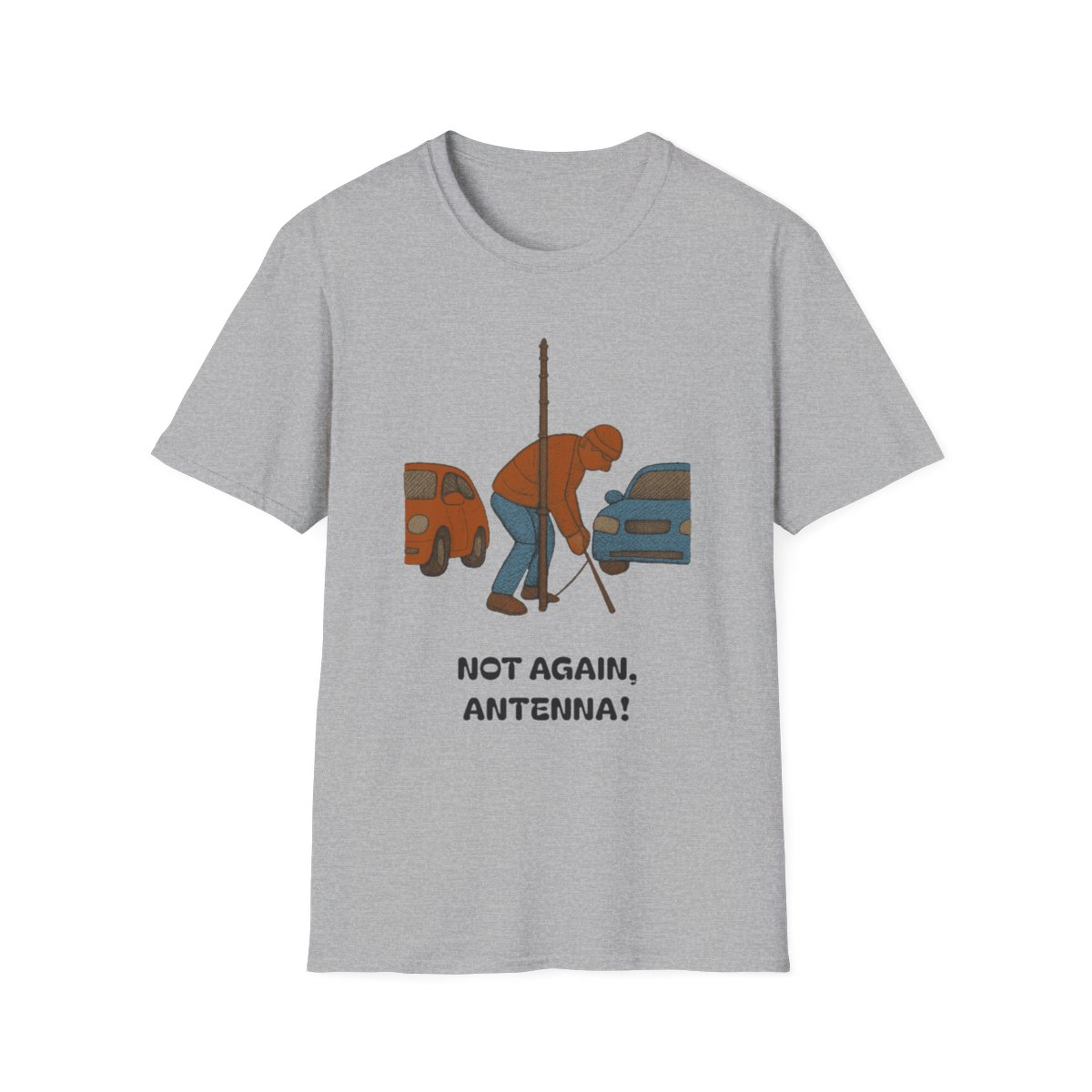 Sport Grey t-shirt, front view, printed with a SOTA/portable operator design