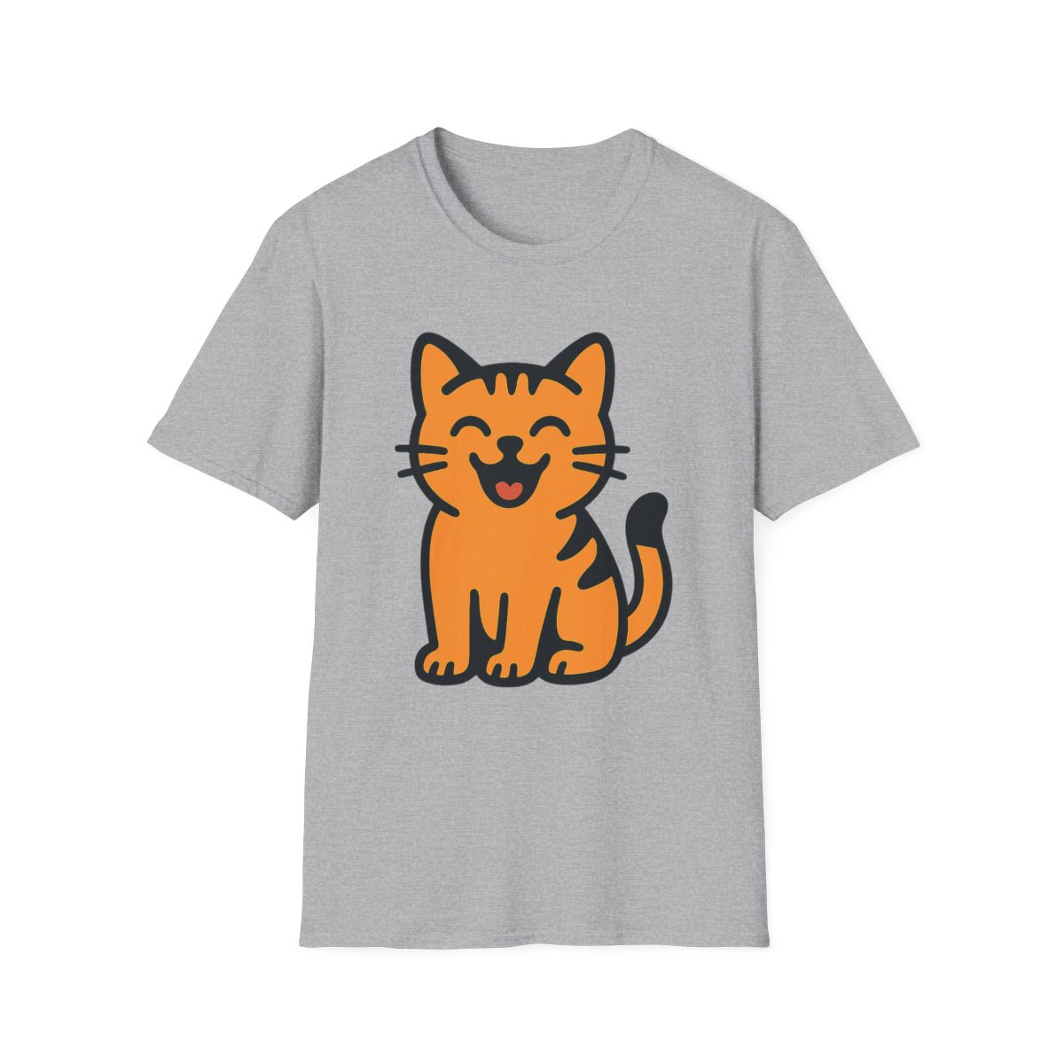 Sport Grey t-shirt, front view, printed with smiling orange tabby cat illustration