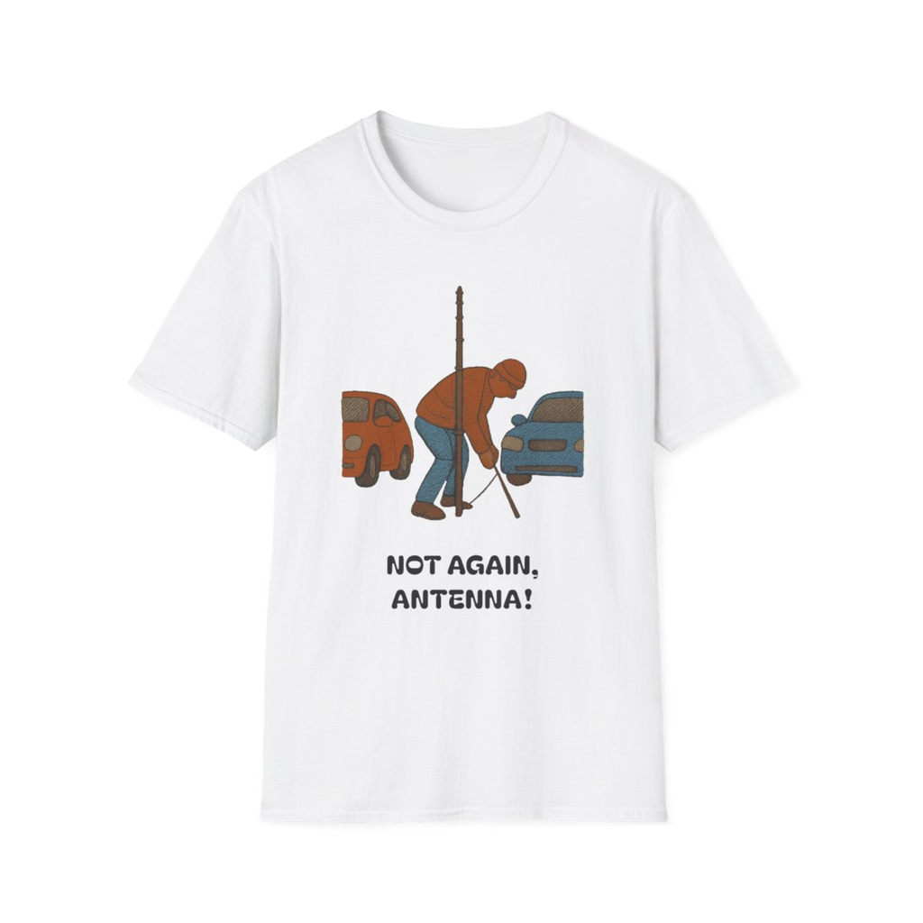 White t-shirt, front view, printed with a SOTA/portable operator design
