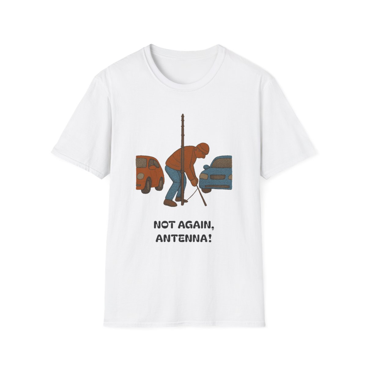 White t-shirt, front view, printed with a SOTA/portable operator design